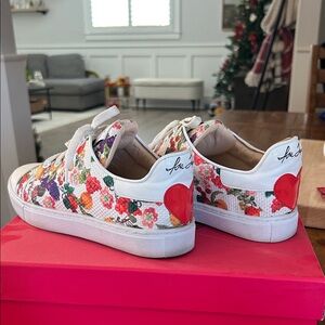 Floral Women's Sneakers with Red Heart Accent